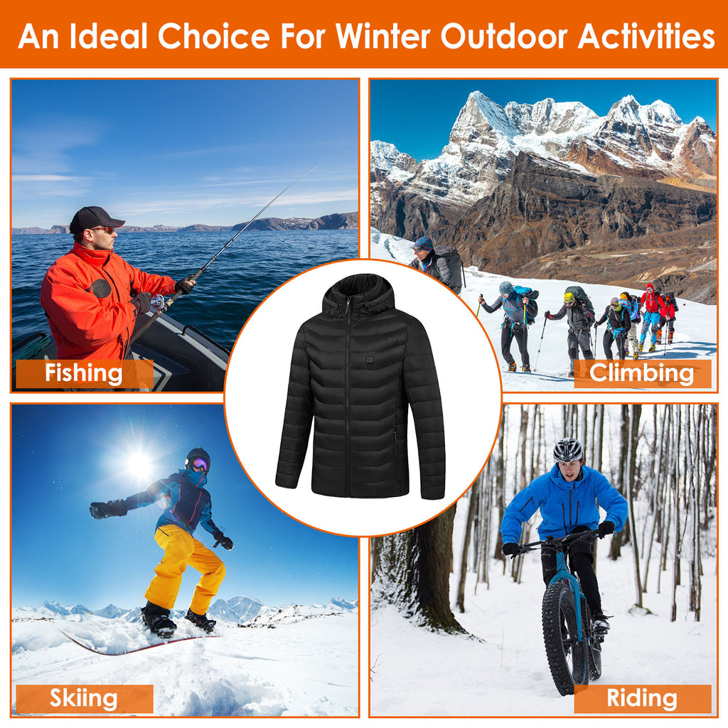 1Pc Heated Jacket Electric Heating Coat Lightweight Winter Hooded Jacket With 3-Level Heating Modes 8 Heating Zones Detachable Zipper Hood